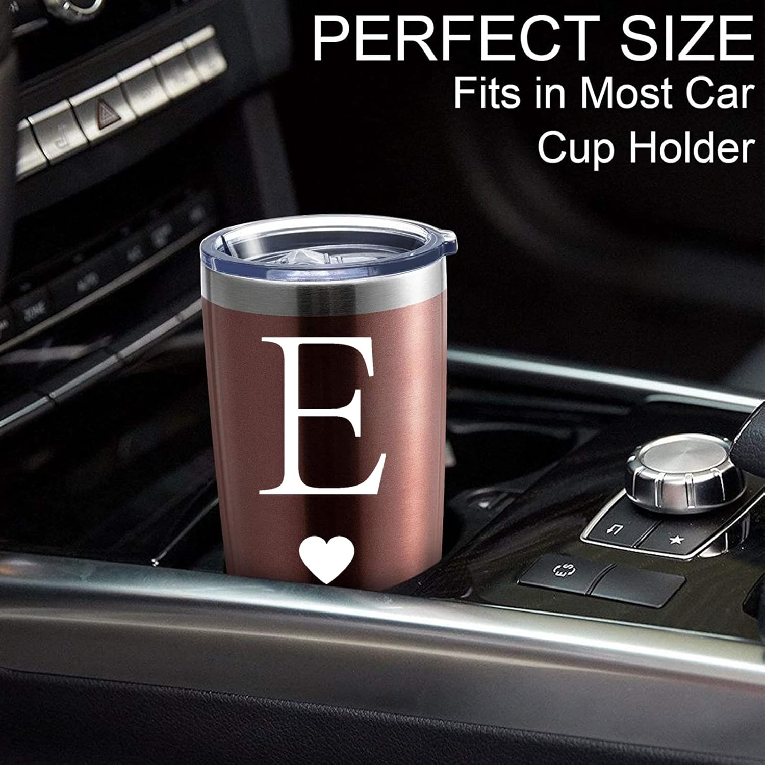 Personalized Initial Gifts 20 Ounces Stainless Steel Travel Car Tumbler Rose Gold Insulted Mug Wedding Bridesmaid Birthday Graduation Gift for Men Women Monogrammed Gift (E) - Image 7