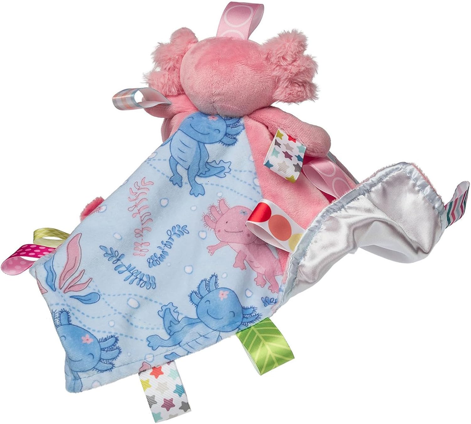 Taggies Stuffed Animal Lovey Security Blanket with Sensory Tags, 13 x 13-Inches, Lizzy Pink Axolotl
