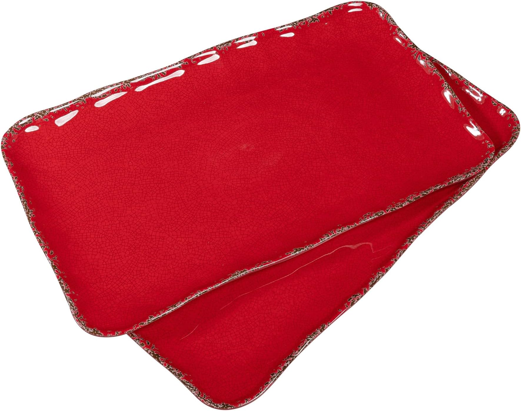 ZAROCRUSMelamine Serving Platters, set of 2, 17" x 10" Large Reusable BPA Free Rectangular Party Tray/Platters for Serving Appetizers, Fruits On Christmas and all Occasions,Red