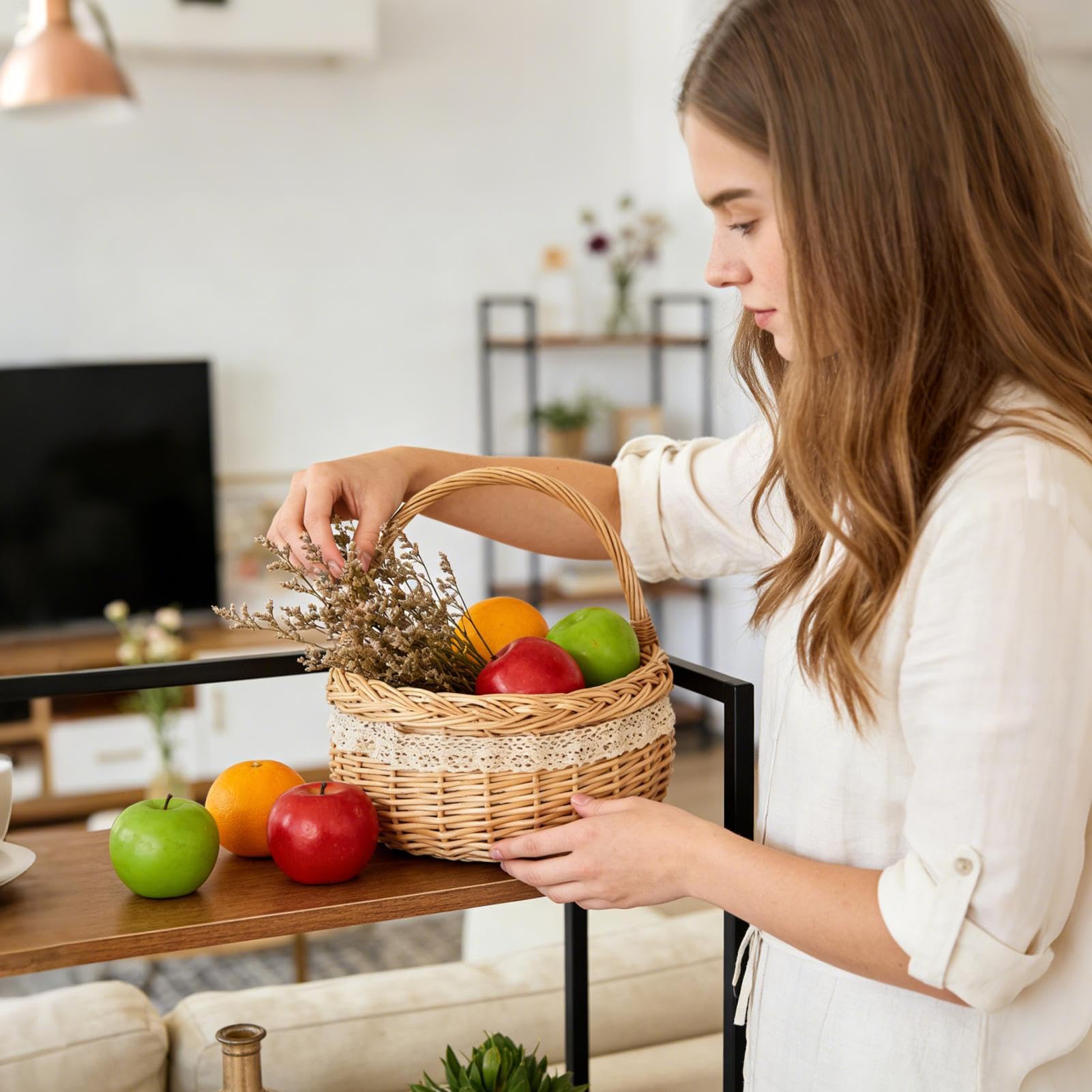 Cestino da picnic | decorazione in naturale con manico cestino da picnic | per Pasqua all'aperto raccolta di bouquet, cucina, soggiorno
