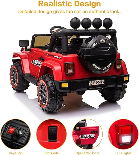 Miniatura 4 de Auto eléctrico de 12 V para niños con control remoto, calcomanías de bricolaje, 2 motores, luces LED, puertas de función completa, reproductor de