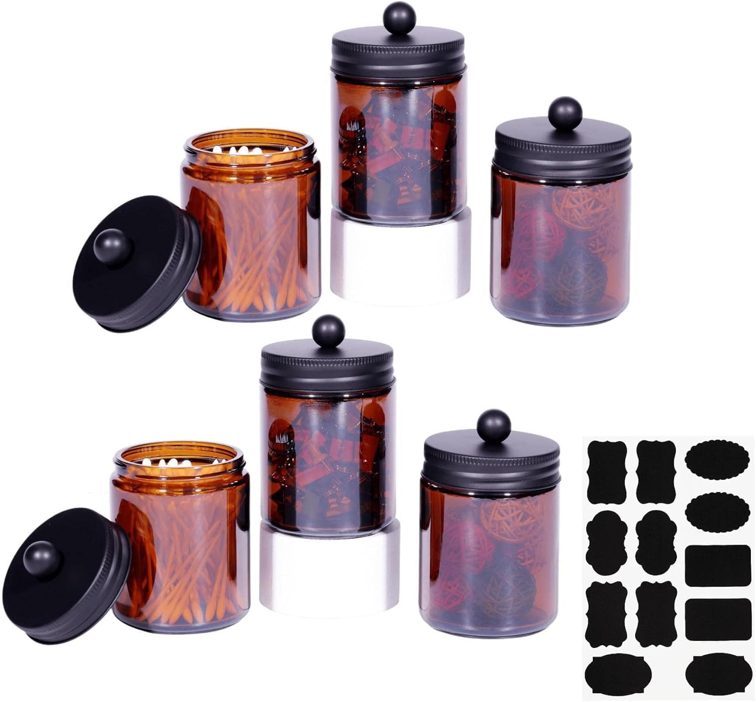 6 Pack Bathroom Apothecary Storage Jars Vanity Organizer