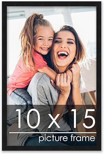 Poster Palooza Marco de fotos contemporáneo de madera negra de 10 x 15 pulgadas, acrílico UV, respaldo de tablero de espuma y accesorios para colgar