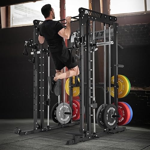 Miniatura 8 de RitFit - Máquina M1 y M1 Pro Smith con sistema de cruce de cables, jaula de potencia multifunción para sentadillas para gimnasio en casa, rack de