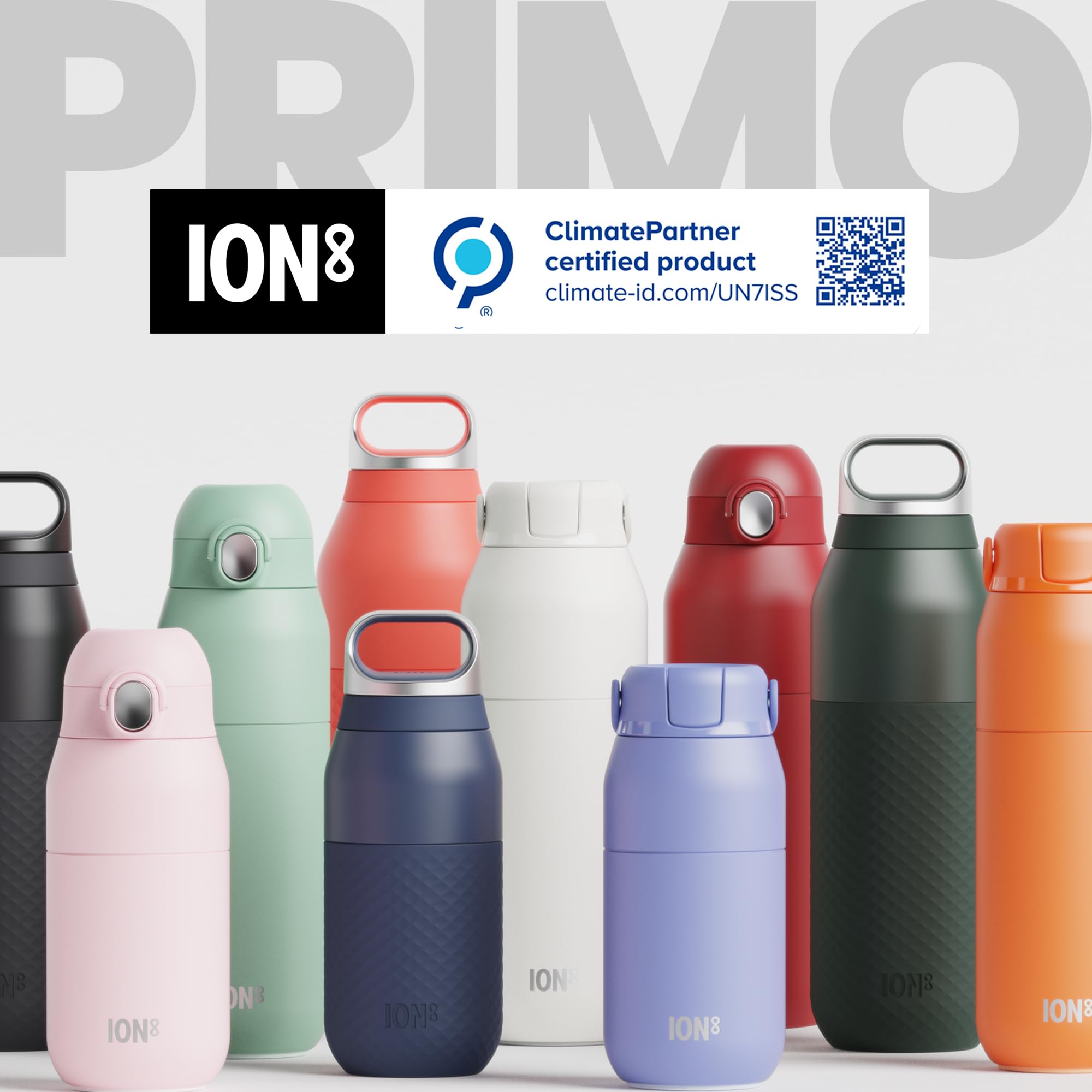 ION8 PRIMO ROAM Isolierte Trinkflasche 485 ml (16 oz)- Auslaufsicherer Edelstahl, Vakuumisoliert für heiße und kalte Getränke, Drehverschluss, Spülmaschinenfest, Schwarz