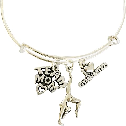 Gymnastics Team Mom Charm Bangle Bracelet Jewelry Gift for Volunteer