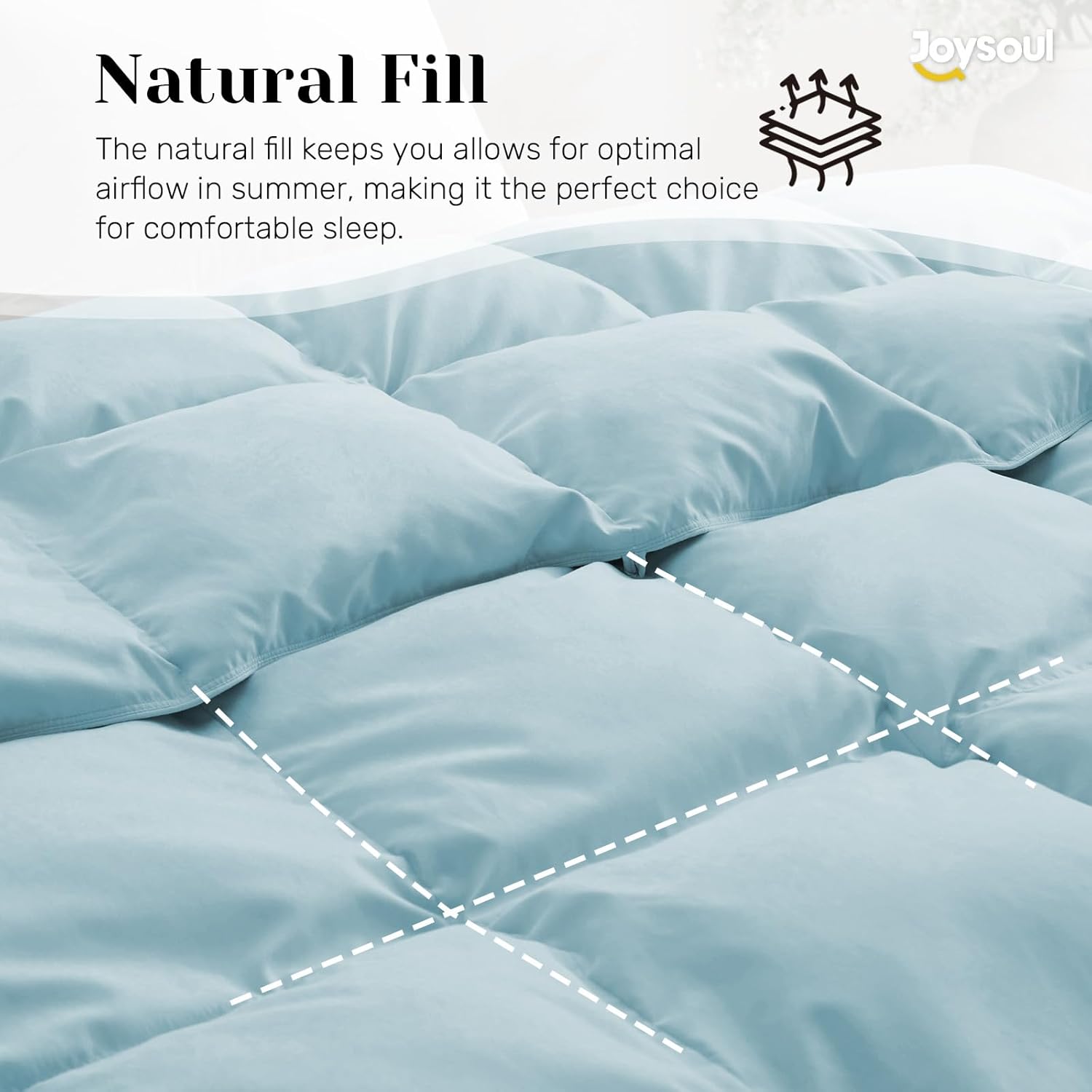 Joysoul Goose Feathers Fiber Comforter - Lightweight Ultra Soft Fabric Cover Breathable White Down Feather Fill, Blue Queen Size Duvet Insert (88" X 88") - Image 3