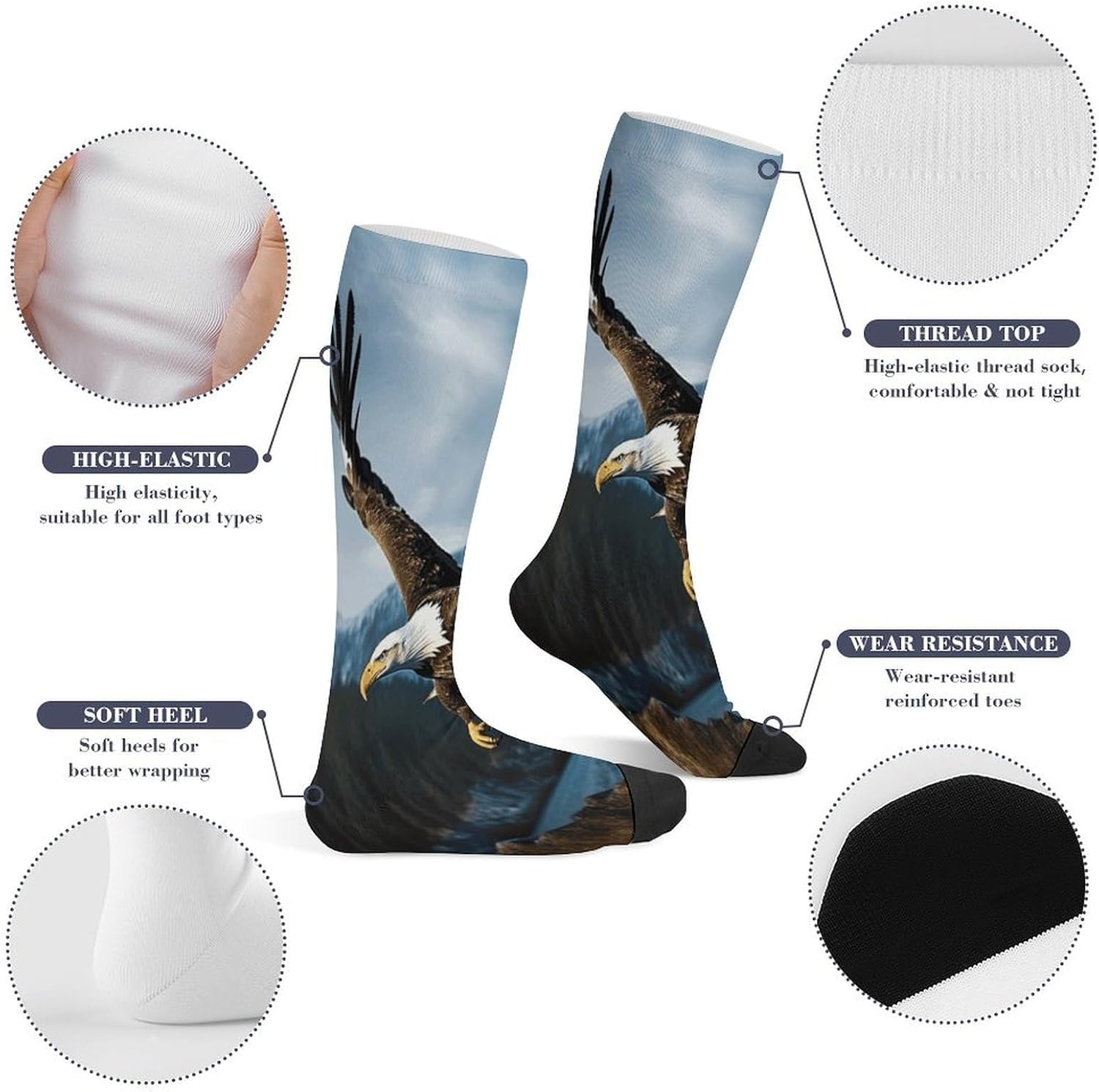 Eagle at Hunting Mid-Calf Socks Women Warm Knee High Socks Cozy Hiking Skiing Soft Boot Mid Calf Stocking Unisex