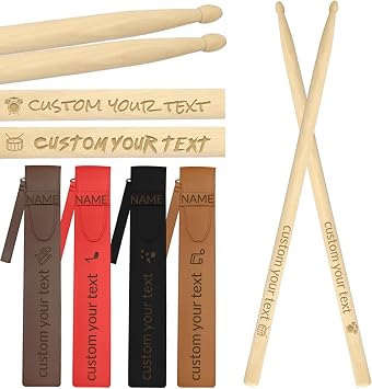 Personalized Drum Sticks with Name Logo Text Custom Engraved Drumsticks 5A Maple Drum Sticks with Bag Gifts for Band Men Son Drummer Musician Birthday Wedding