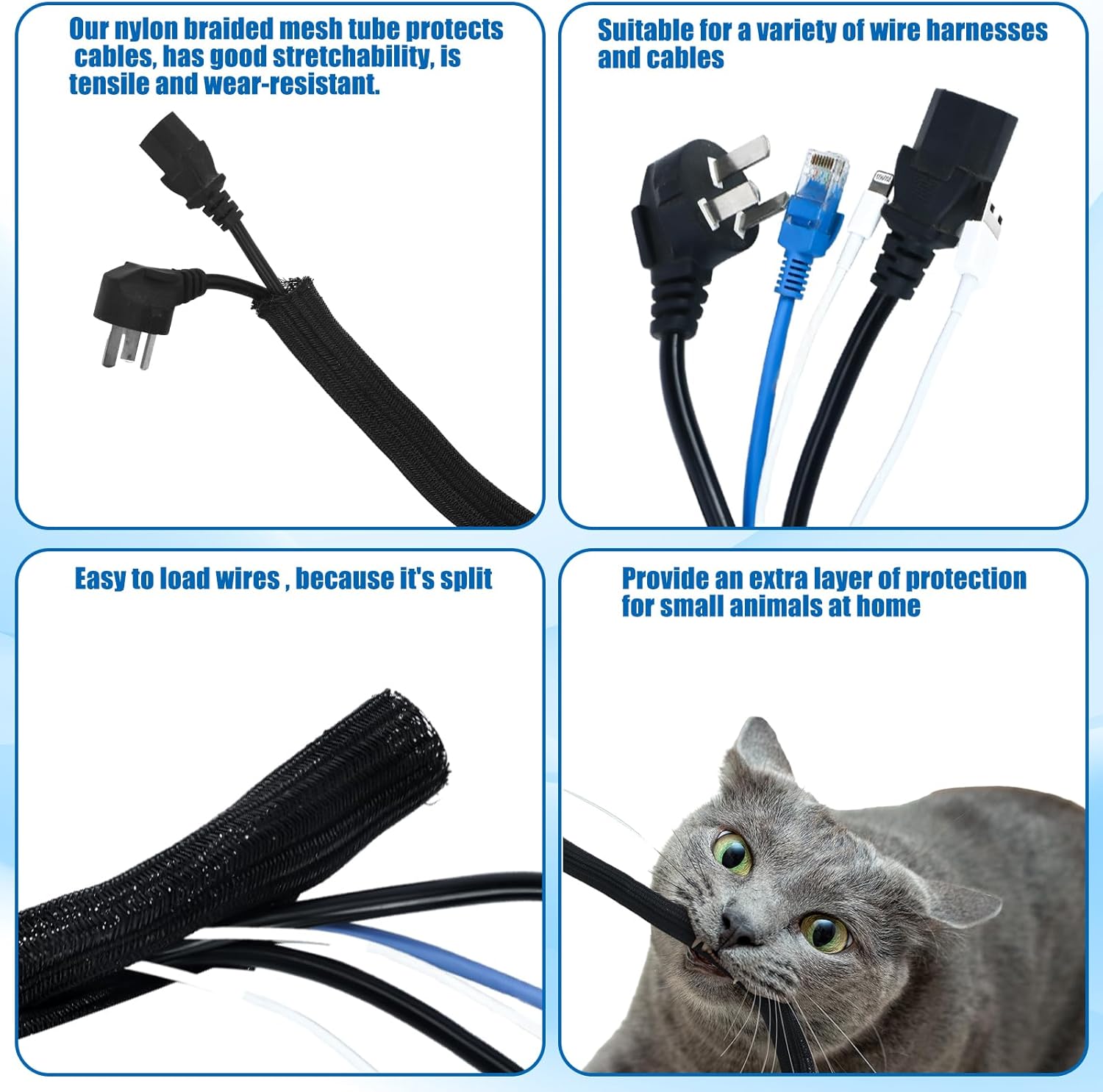 Pangda 50ft Split Wire Loom Tubing Flame Retardant Braided Cable Sleeve Split High Temperature Cable Conduit Auto Wire Conduit for Industrial Electrical Tinsel Automotive Marine(50 Ft, 1")