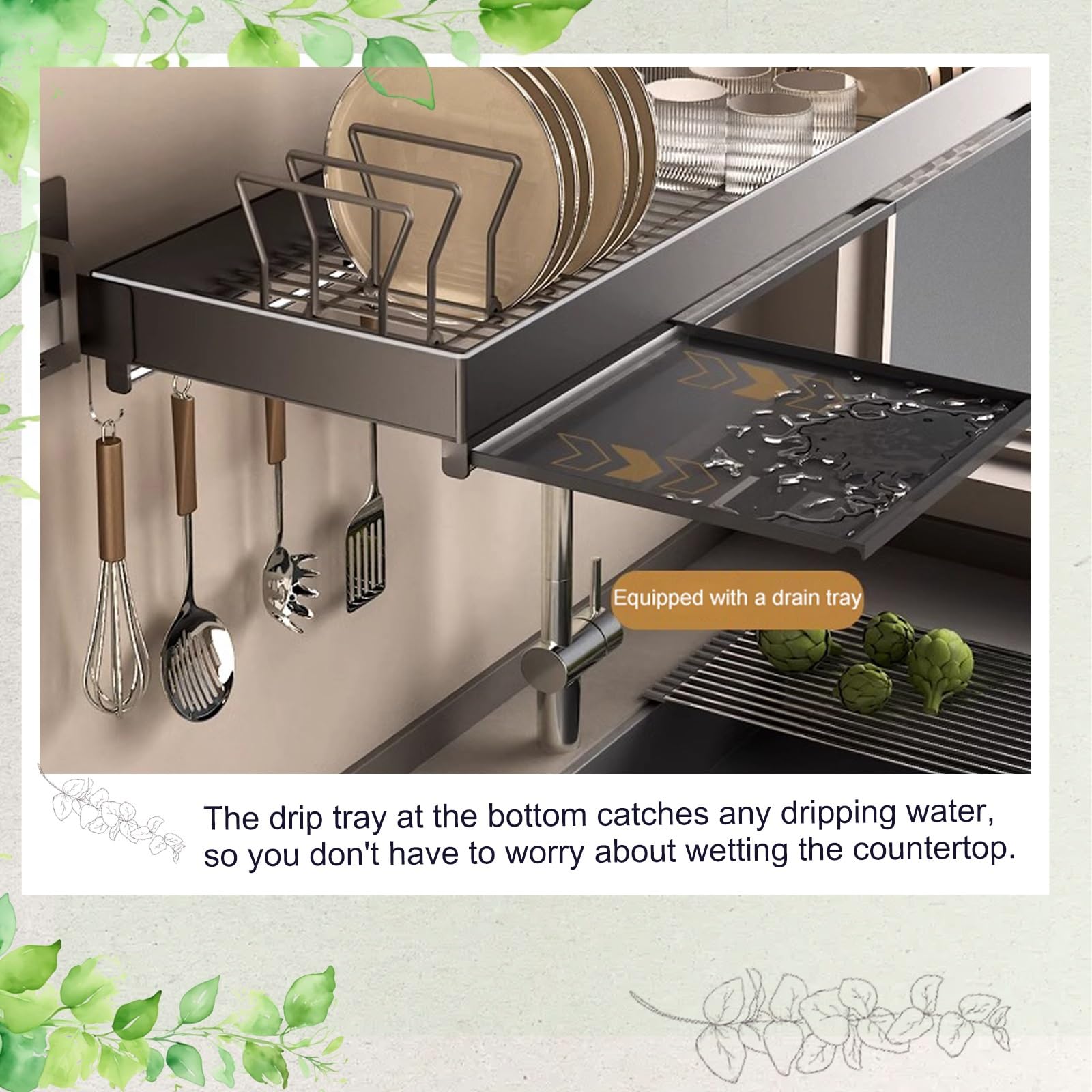Ampio scolapiatti da posizionare sopra il lavello, salvaspazio, da fissare alla parete della cucina, versatile scaffale portaoggetti per cucina e sala da pranzo(2 pc,80cm/31.5in)