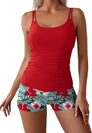 Eomenie Womens Tummy Control Tankini Set Two Piece Modest Swimsuits