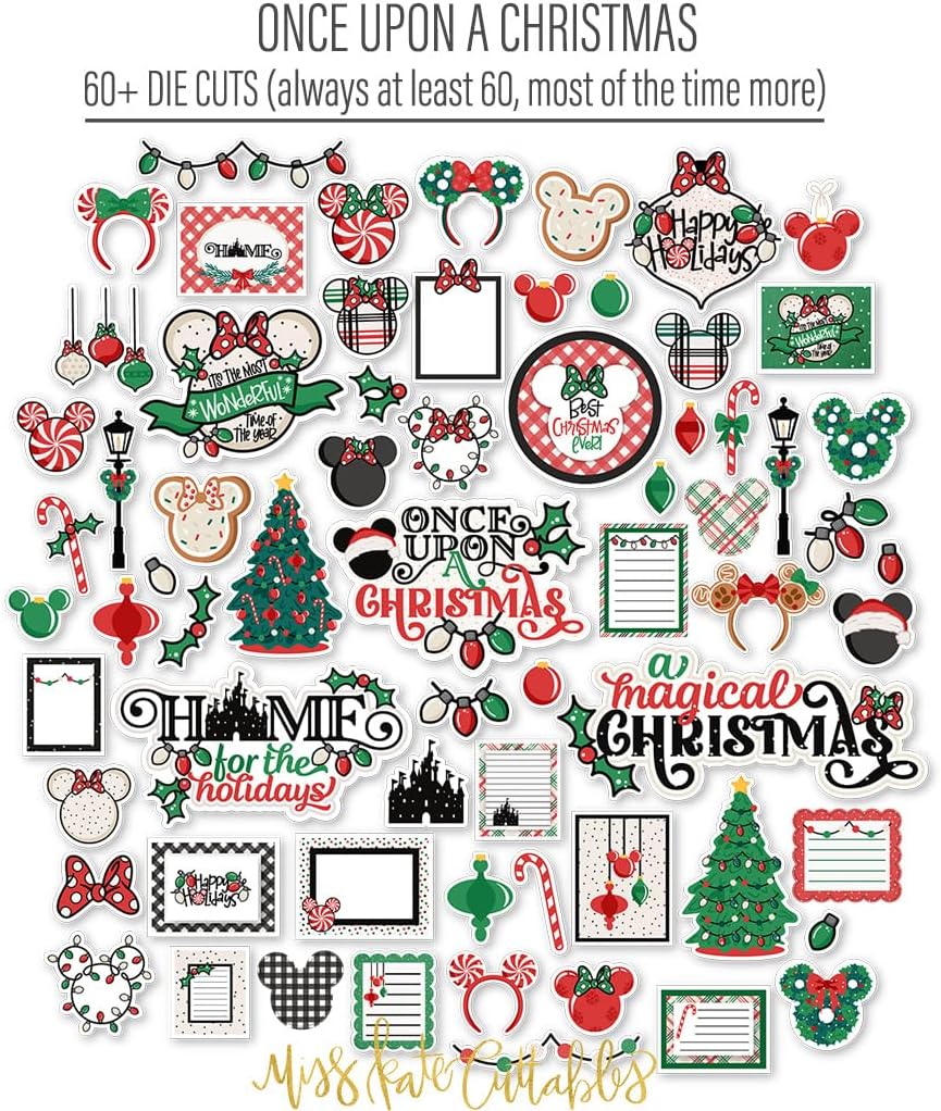 Collection - Once Upon a Christmas - for Disneyland Walt Disney World Cruise Santa Claus Eve - 20 Double-Sided 12x12 Sheets & 60 Die Cuts & 8X12 Sticker Sheet - Scrapbooking - by Miss Kate Cuttables