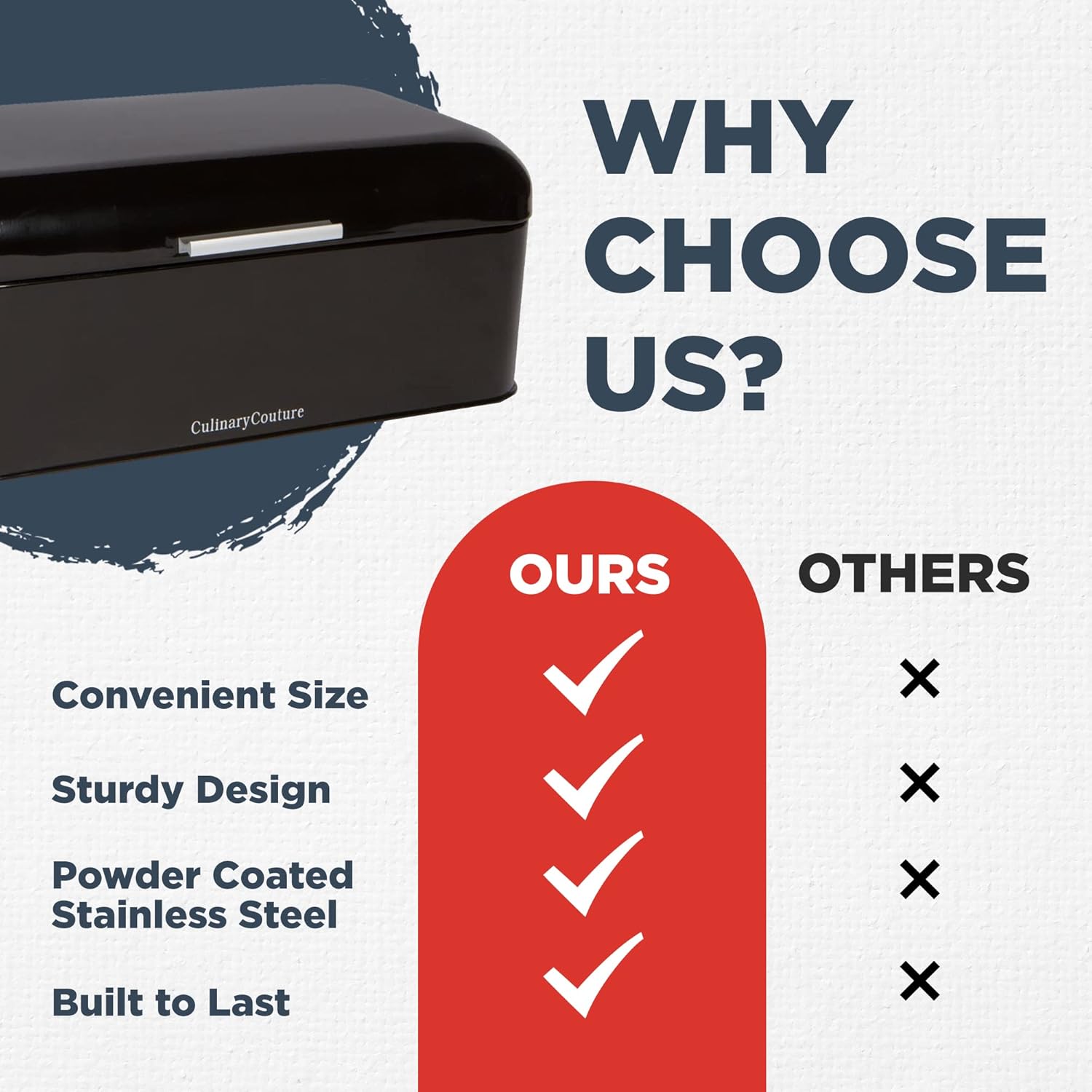 Large Black Bread Box - Powder Coated Stainless Steel - Extra Large Container for Loaves, Bagels, Chips & More: 16.5" x 8.9" x 6.5" - Bonus Recipe EBook: Home & Kitchen