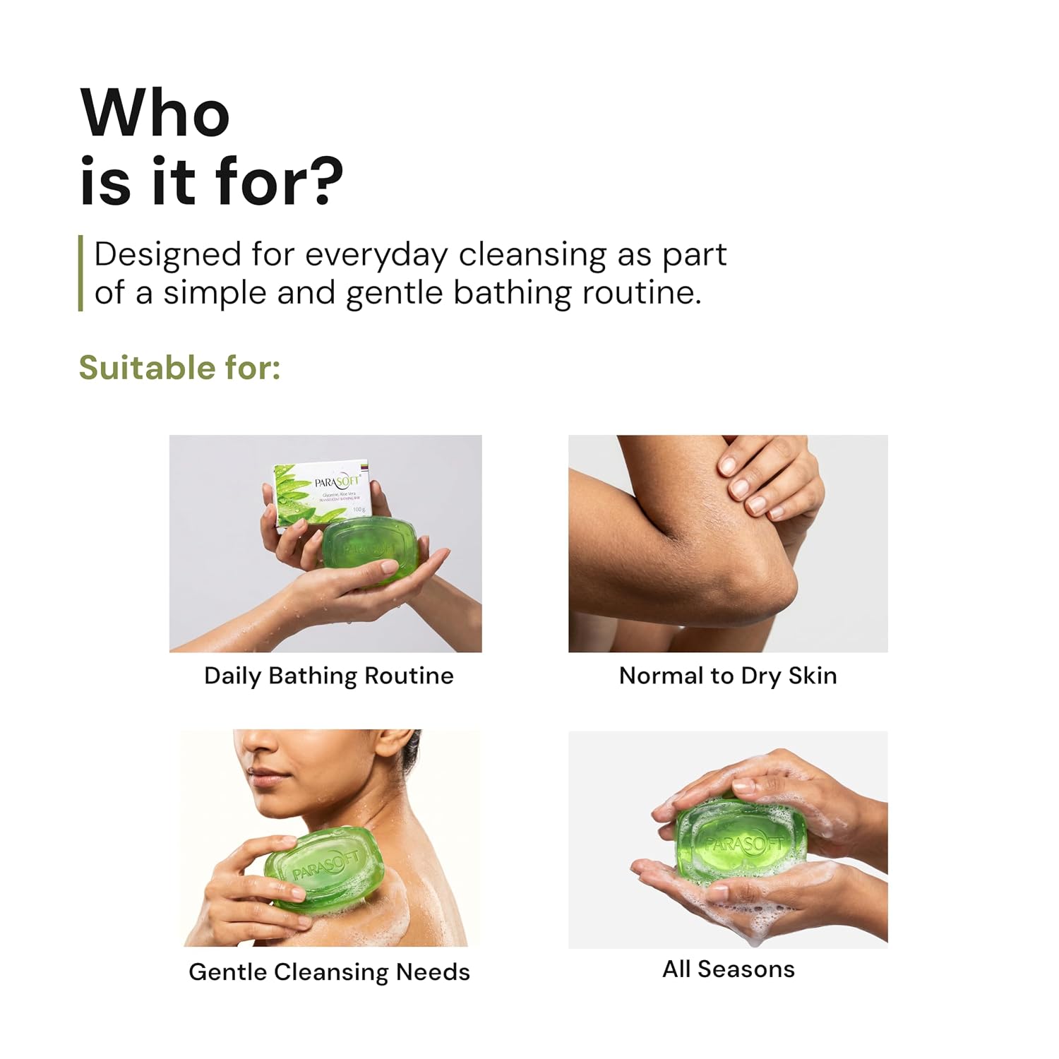 Parasoft Aloe Vera Glycerin Bathing Bar 100 g / 3.5 oz (2 Pack) transparent moisturizing soap bar with Aloe Vera, gentle daily cleansing bar for face & body, soft & hydrating