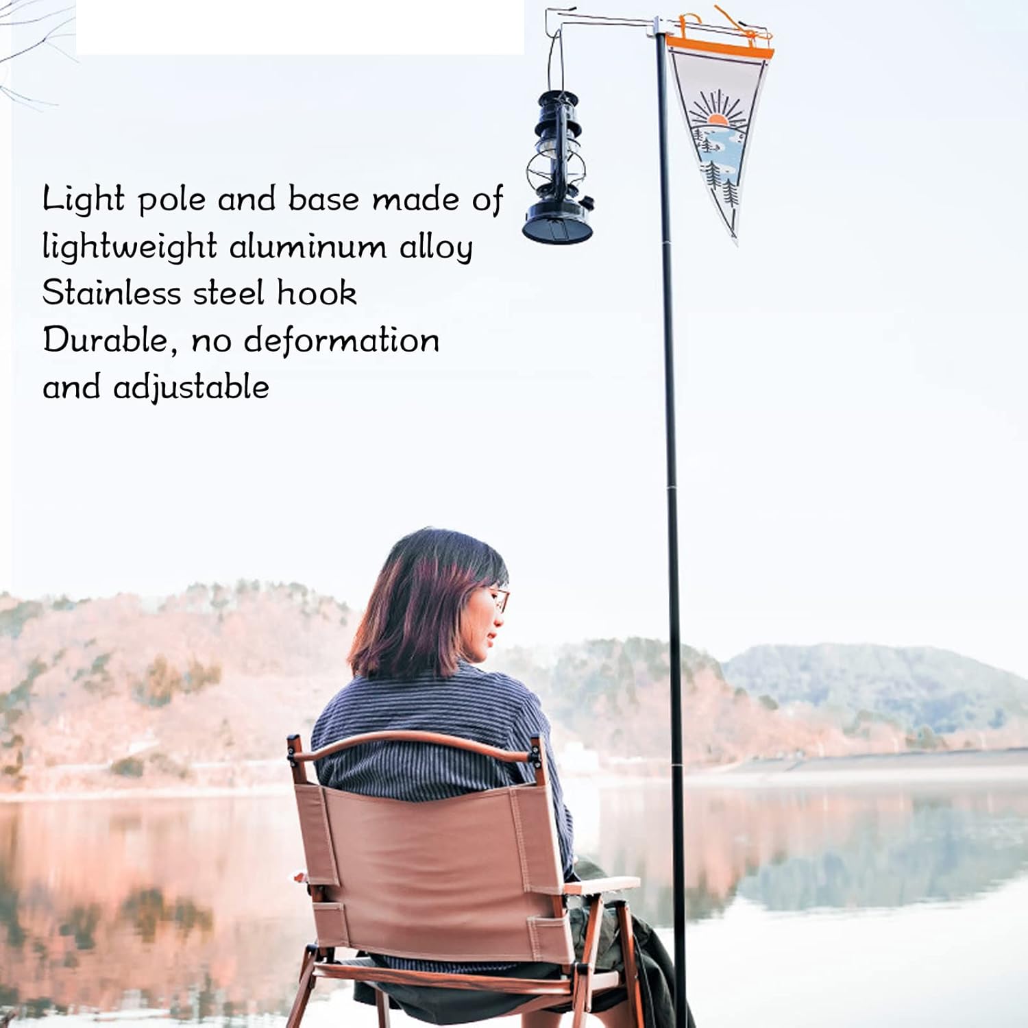 Portable Camping Folding Lamp Pole, Alloy Outdoor Lantern Stand with Storage Bag for Picnic Fishing(Green)