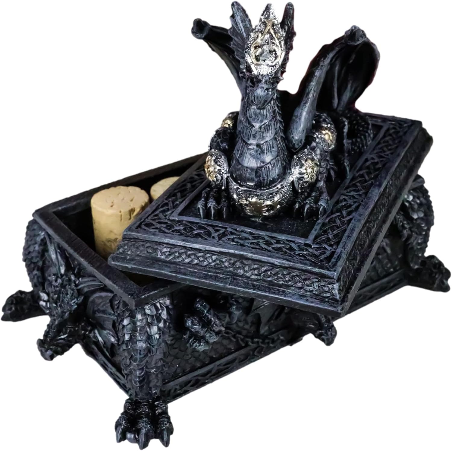 Ebros Gift Celtic Knotwork Alchemy Gothic Armored Dragon Guarding Saint George Tomb Decorative Box 7" Long Mythical Fantasy Dragon Trinket Jewelry Stash Box Figurine