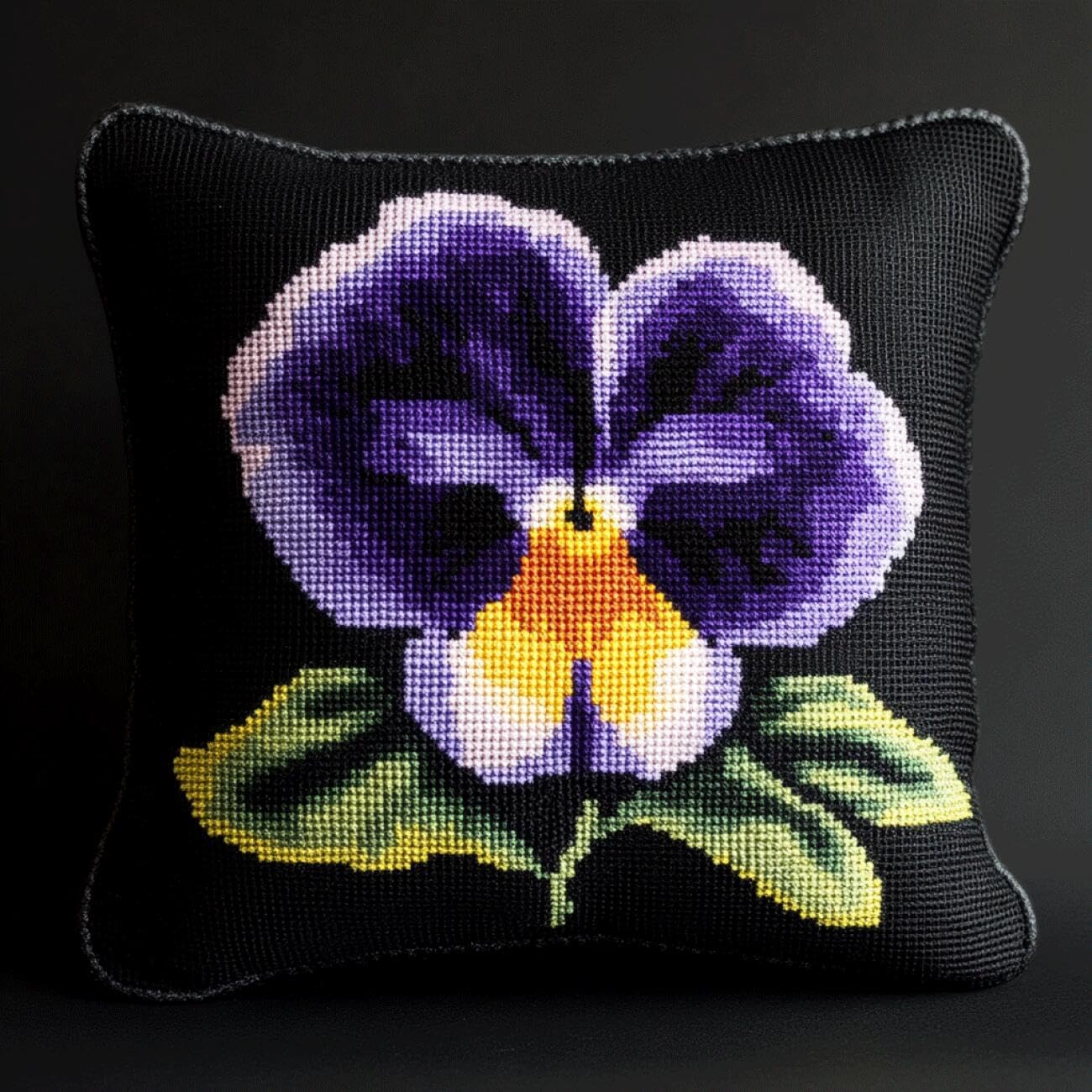 Henypt 9CT Cross Stitch Cushion Kit Cartoon Flowers DIY Cushion Embroidery Kit Needlepoint Handmade Needlework Cushions Kits Stitched Pillow Cover Set for Adults Beginners 50x50cm