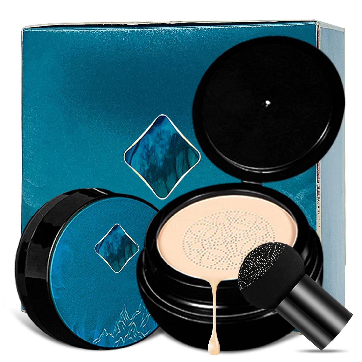 Erinde Air Cushion CC Cream Foundation, Mushroom Head CC Cream Foundation Full Coverage, Moisturizing Concealer BB Cream Makeup, Dewy Finish, Long Lasting, Oil Control, Breathable Feel (#Natural