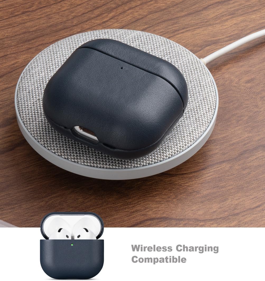 LOPIE Handmade Case for AirPods 4 / AirPods 4 with Active Noise Cancellation Leather Case, Fully-Wrapped with Top Grain Leather, Protective Hard Shell Cover for Gen 4 AirPods - Blue