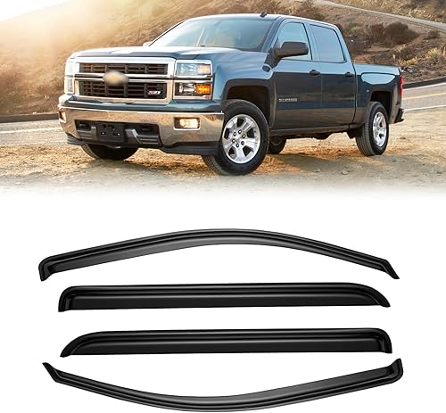 Viseras de ventana para Chevrolet Silverado y GMC Sierra 1500 Crew Cab 2014-2018, deflector de sombra de ventilación, color humo oscuro para