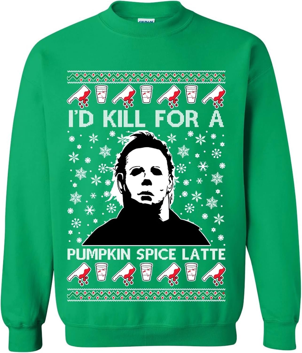 "I'd Kill For A Pumpkin Spice Latte Michael Myers Funny Xmas Ugly Christmas Sweater Sweatshirt