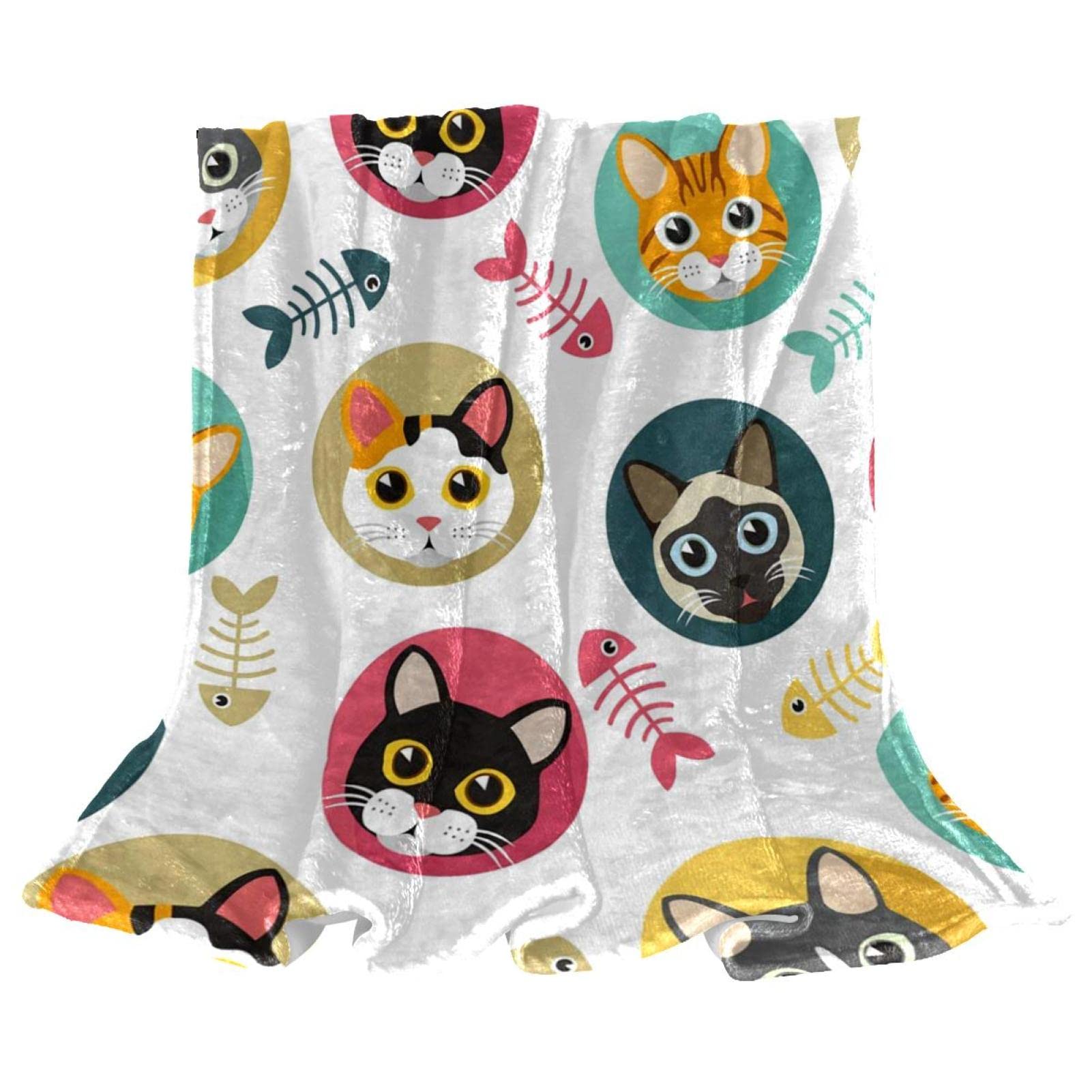 Couverture de sieste anti-froid en microfibre douce motif chat pour ne plus frissonner au salon