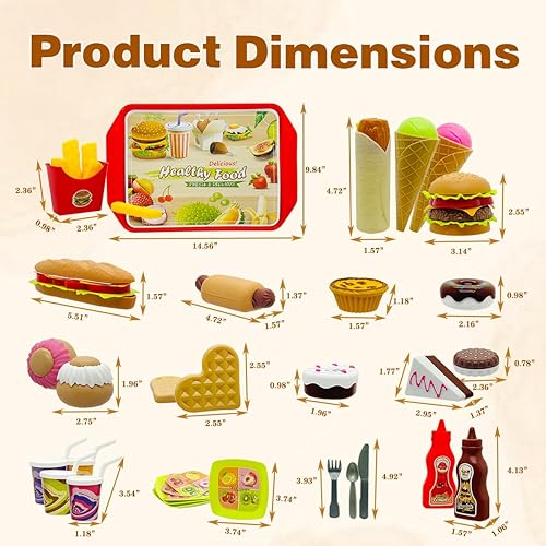 Miniatura 4 de Juego de 33 piezas de comida de cocina de juego de postres, hamburguesas, perritos calientes, papas fritas, juego de mesa, casa de juegos