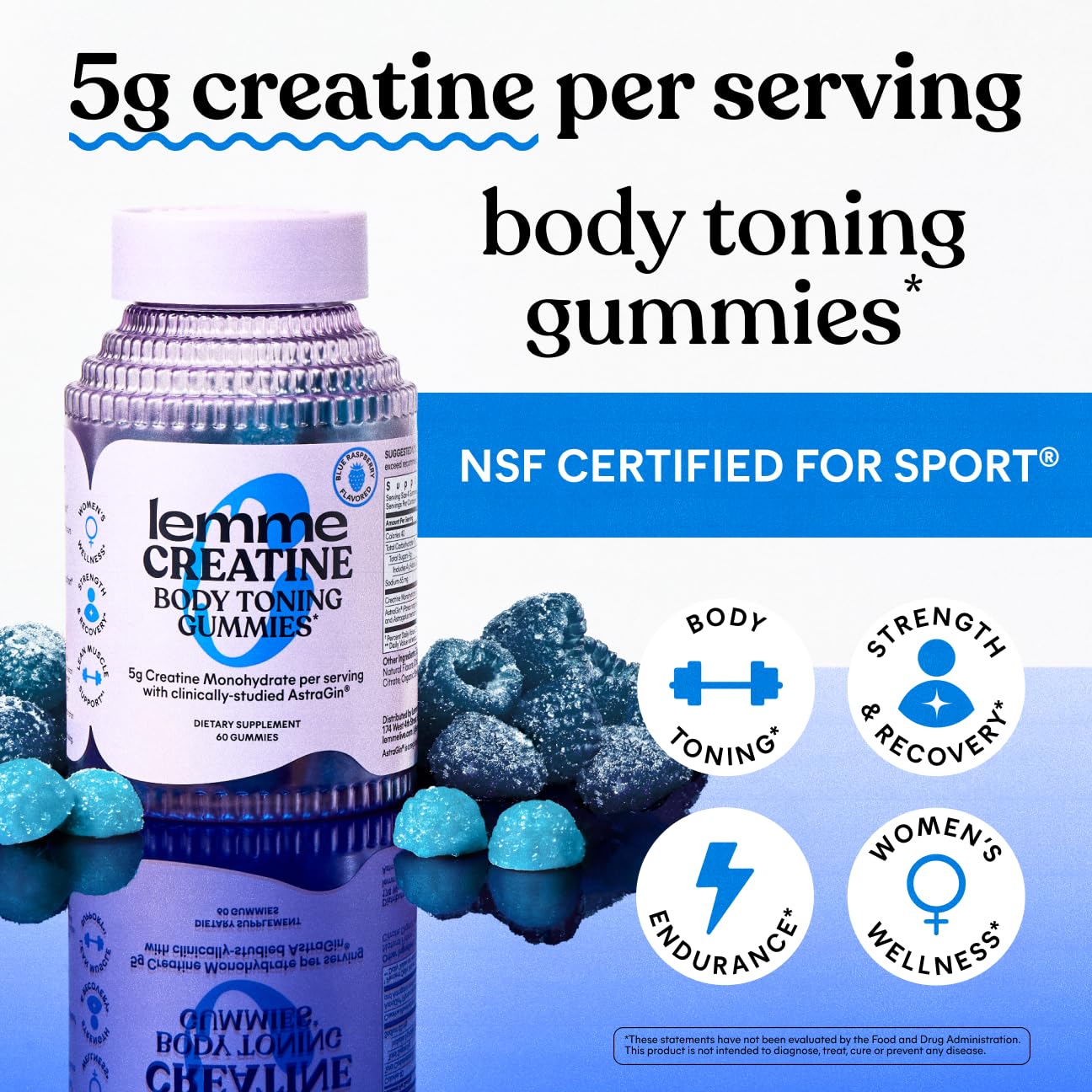 Lemme Creatine Monohydrate Gummies, Blue Raspberry (60 Gummies) — Amazon image 4