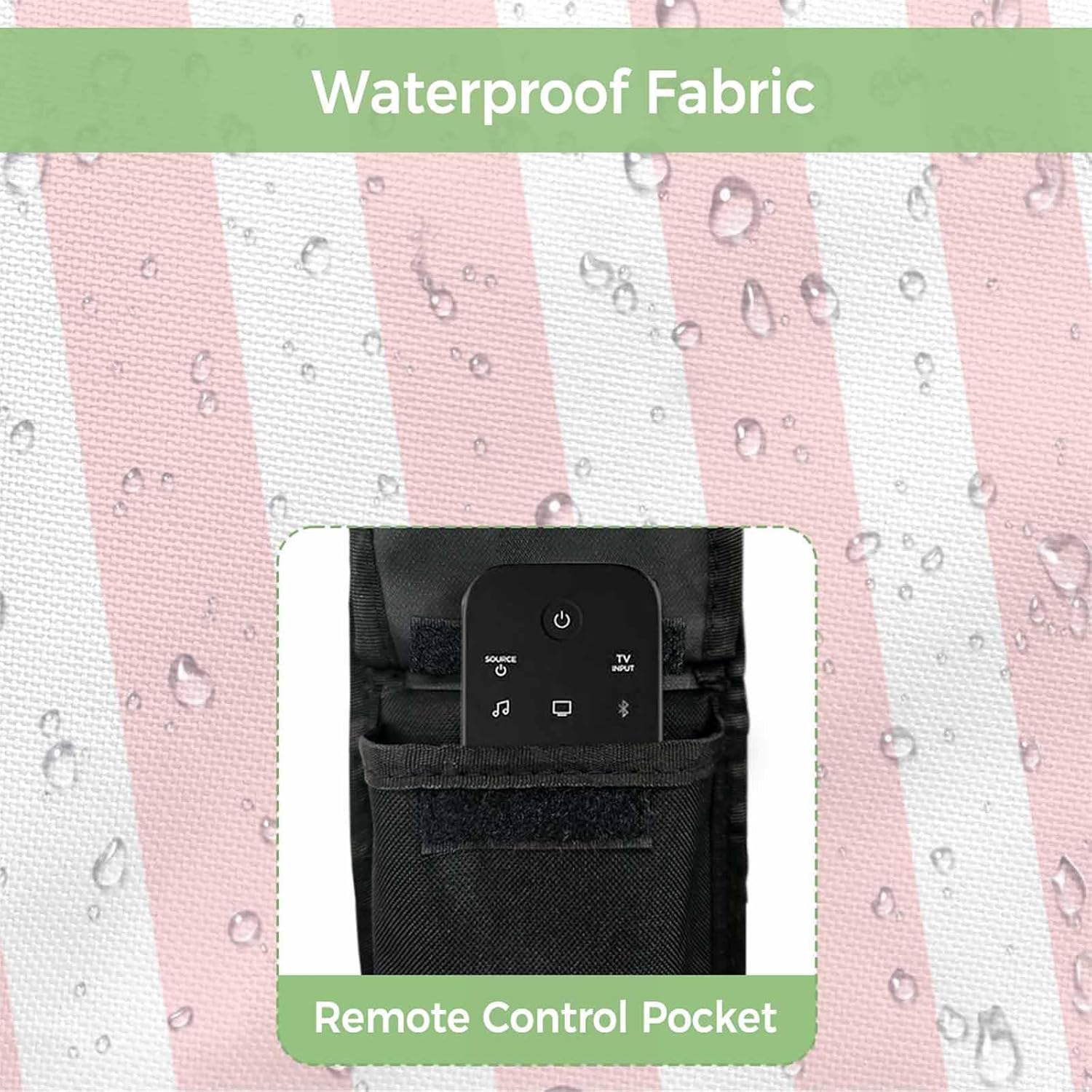 Outdoor TV Cover 65 Inch Pink Stripes TV Enclosure Pink White Vertical Striped TV Covers for Outside TV Display Screen Protector with Remote Control Pocket Home Decor
