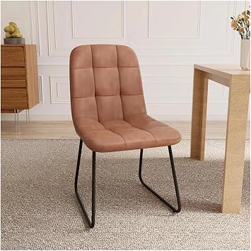 Adjustable Office Computer Chair with Armrest 1pcs Brown Modern Leather Upholstered Dining Chairs for Kitchen and Living Room