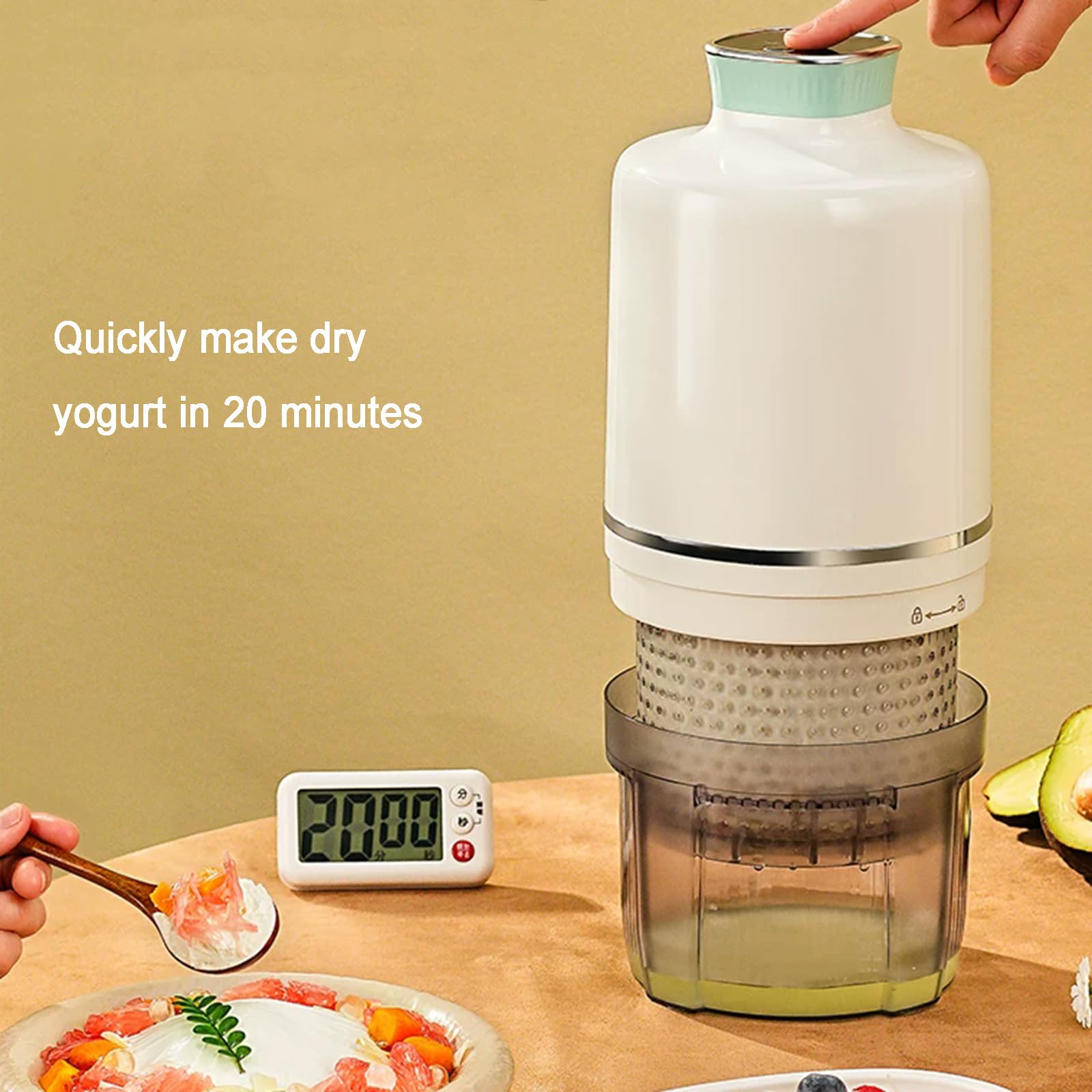 Colino elettrico per yogurt, 1000 ml, separatore di siero di latte, con 3 modalità, sacchetto a maglia fine a 450 maglie, lavabile in lavastoviglie, per yogurt greco spesso, soia, latte