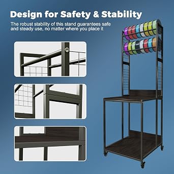 3D printer stand with double-layer 3D printer filament storage shelf, TR22 heavy duty mobile printer table with wheels for storage and organization of