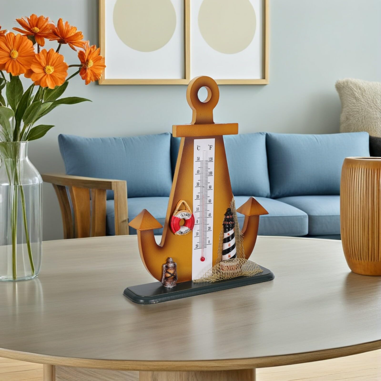 BESTonZON Termometro Nautico da Tavolo in Stile Ancora Retrò, Decorazione Marina per Interno ed Esterno, Misuratore di Temperatura Compatto per Casa, Ufficio e Giardino