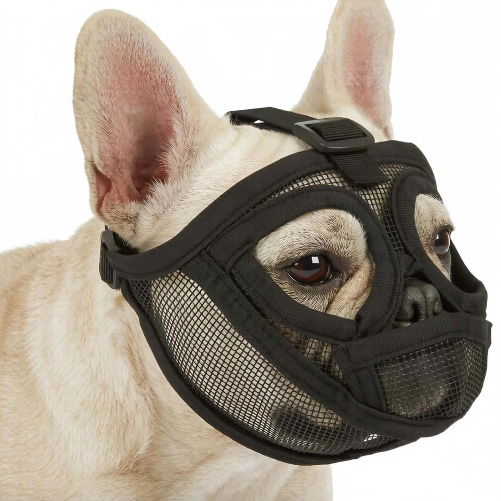 Adjustable Soft Dog Muzzle To Prevent Biting For Short Snout Breeds, Frenchie Muzzle To Prevent Biting & Barking, Breathable Mesh Mask Allows Drinking & Feeding, Size-M