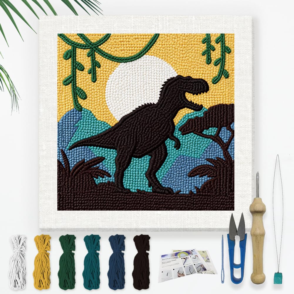 DOODLREAM Dinosaur T-Rex DIY Punch Needle Embroidery Kit for Beginner