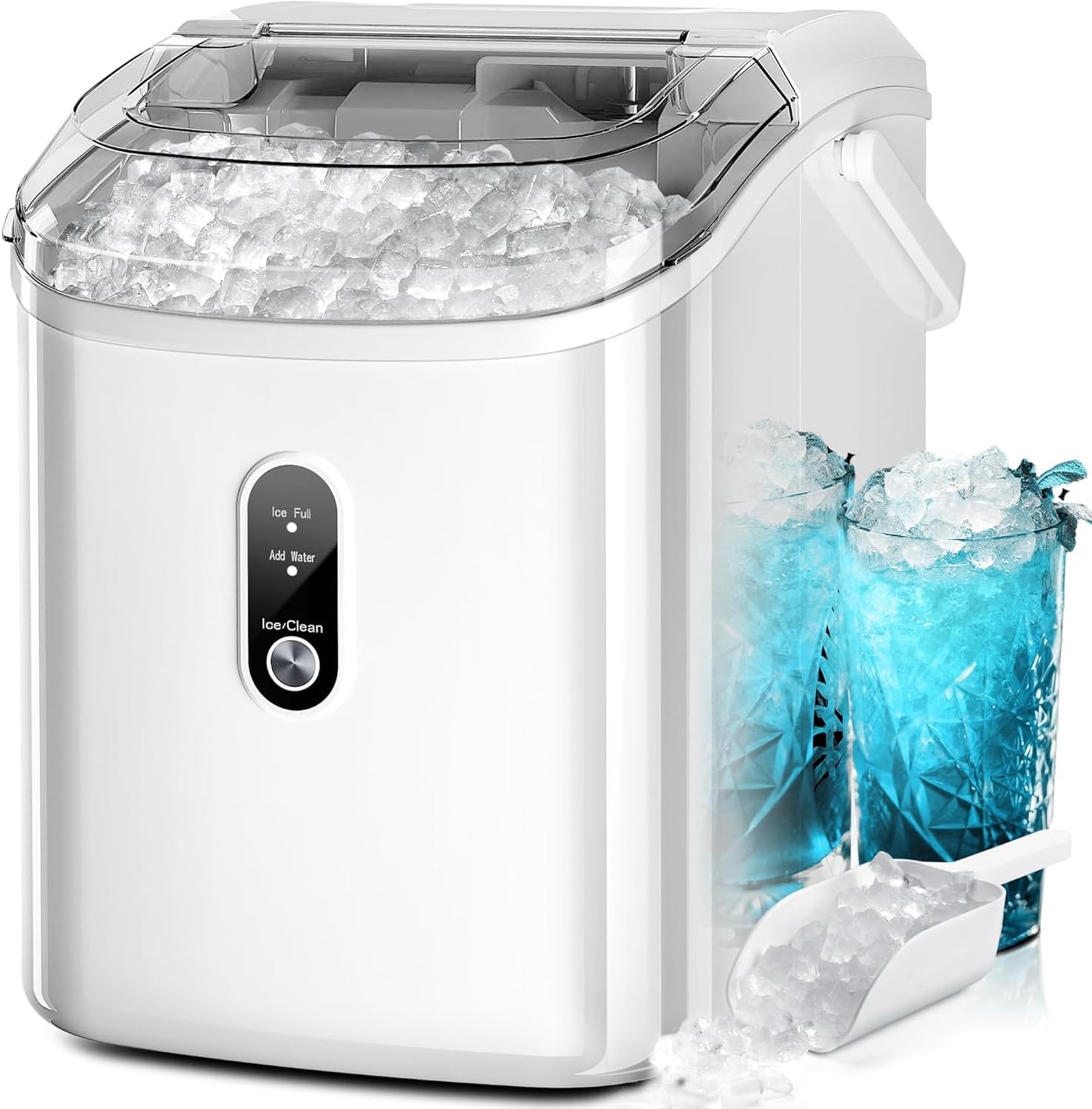 Kismile Nugget Ice Makers Countertop,35Lbs/24H,Portable Countertop Machine with Chewable Pellet Ice,Self-Cleaning,One-Click Operation for Home/Office(White)