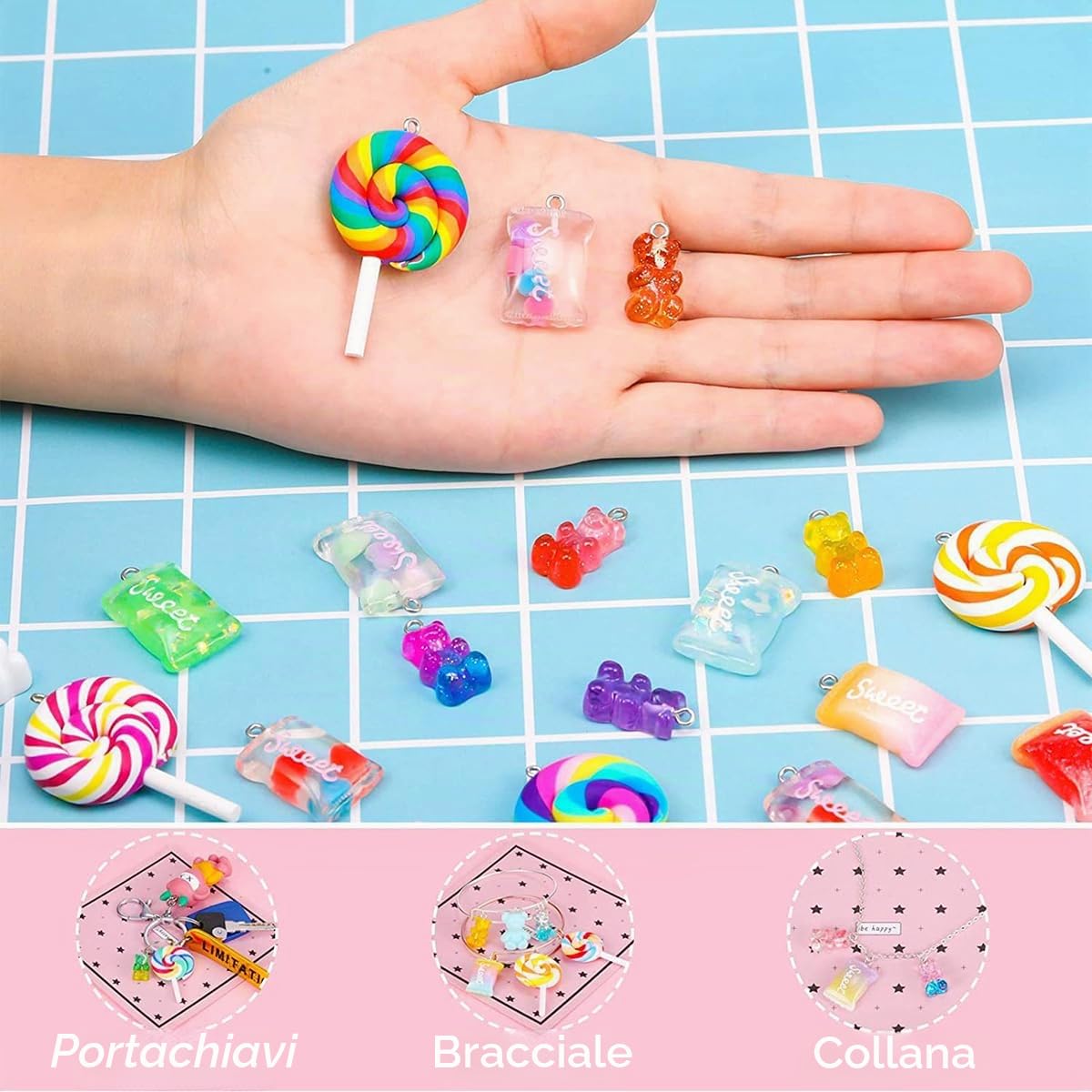 TRUBUY Set di Ciondoli, 100 pezzi in Resina Bubble Tea Mushroom Bear Crafting con 151PCS Accessori Fai Da Te per Orecchini Bracciali Collane Portachiavi e Creazione di Gioielli