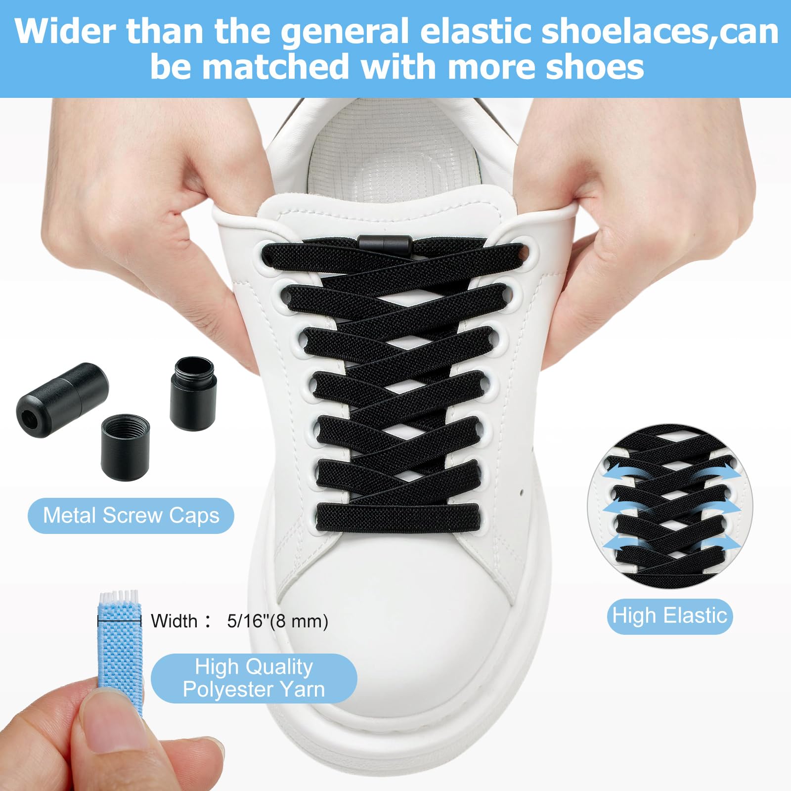 Puzeam 2 Pairs Elastic Laces - Elastic No Tie Shoe Laces for Kids, Adults Sneakers Shoes — view 2