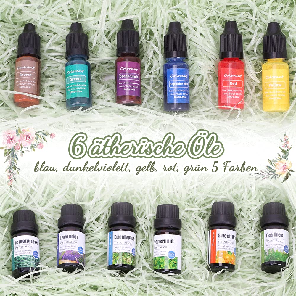DIY Seife Selber Machen, Seifen Selber Machen Set, Kreative Basteln Erwachsene, Seifenset DIY Komplettset mit Seifenbasis & 6 Acrylfarbe usw. für die Seifenherstellung