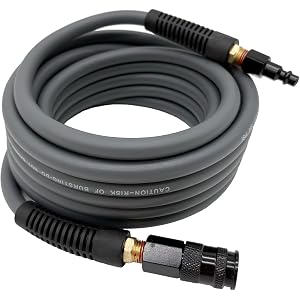 Hybrid Air Hose 1/4-Inch x 25FT,Air Compressor Hose 300 PSI Heavy Duty,Lightweight,Kink Resistant,All-Weather Flexibility With 1/4-Inch Swivel Solid Aluminum Quick Coupler and Plug,Gray