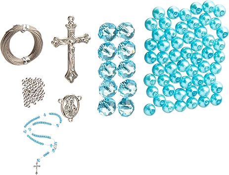 Linpeng Rosary Prayer Making Kit, DIY Necklace Supplies, First Communion Gift, Turquoise Blue, 1 Kit