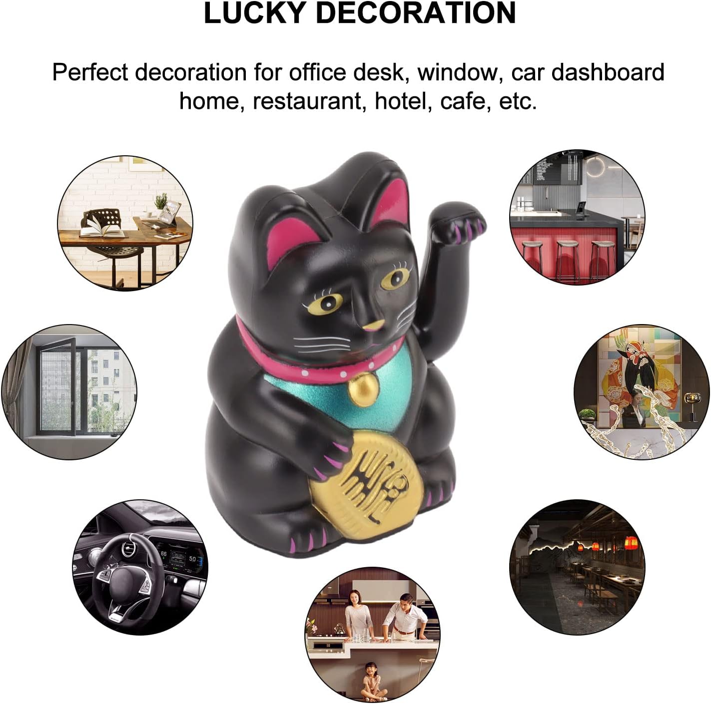 4 Inch Lucky Fortune Cat Maneki Neko, Lucky Cat Decor Hand Waving Welcoming Cat for Home Desk Ornament Gift Giving, Feng Shui Business Ornament Home Decor (Black)