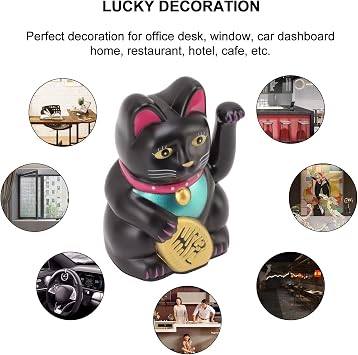4 Inch Lucky Cat, Chinese Cat Waving Arm, Welcoming Fortune Wealth Prosperity Decoration for Home, Desk Ornament, Gifts Giving (Black)