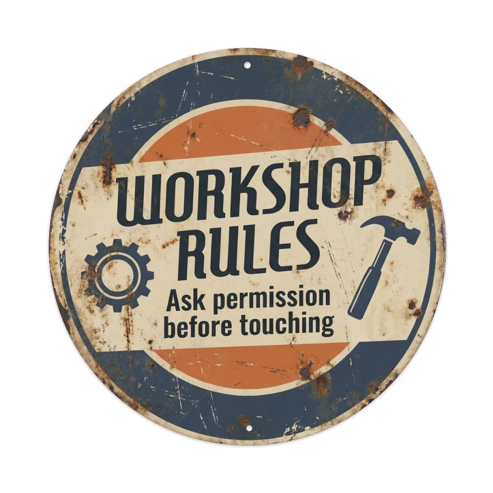 Workshop Rules Vintage Round Man Cave Retro Slogans 1 Metal Tin Sign Plaque Wall Decor for Cafe, Club, Garden Round Metal Poster 8x8Inch