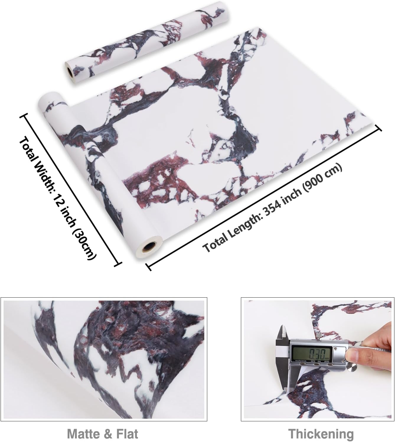 CRE8TIVE Calacatta Viola Marble Contact Paper 12"x354" Matte Purple White Marble Peel and Stick Wallpaper for Kitchen Countertop Contact Paper Waterproof Self Adhesive Vinyl Wrap for Bathroom Bedroom