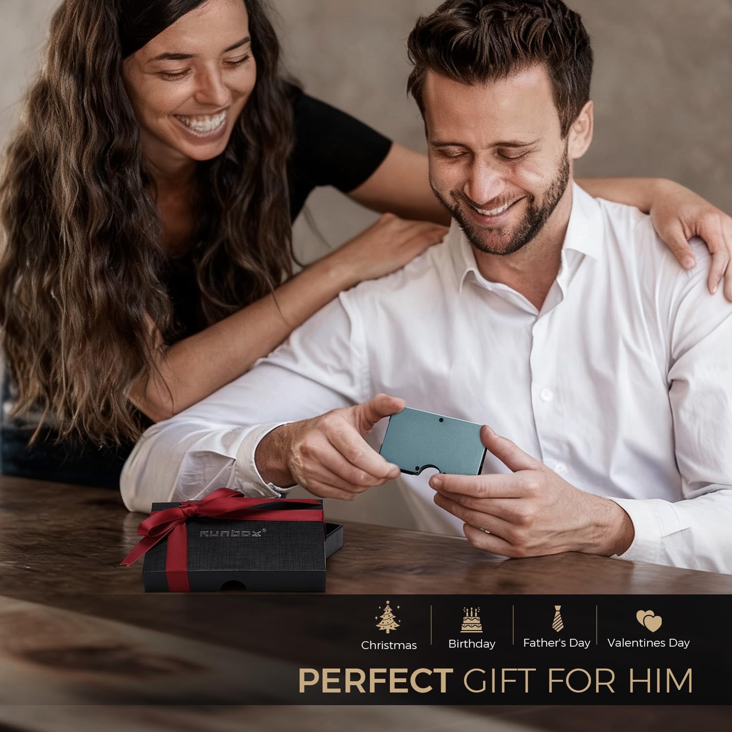 RUNBOX Minimalist Wallet for Men - Slim RFID Blocking Metal Card Holder with Money Clip, Ultra-Thin Front Pocket Design Holds Up to 15 Cards, Gifts for Men(Gunmetal Titanium) - Image 5