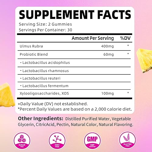 Miniatura 2 de Gomitas probióticas de olmo resbaladizo para mujer, gomitas probióticas jugosas para apoyar el equilibrio del pH, la salud intestinal y el sistema