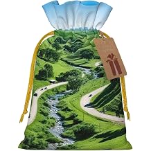 LHBZXMKJ Organic Green Print Drawstring Present Bags Christmas gifts Wrapping Sacks Pouches for Xmas Party