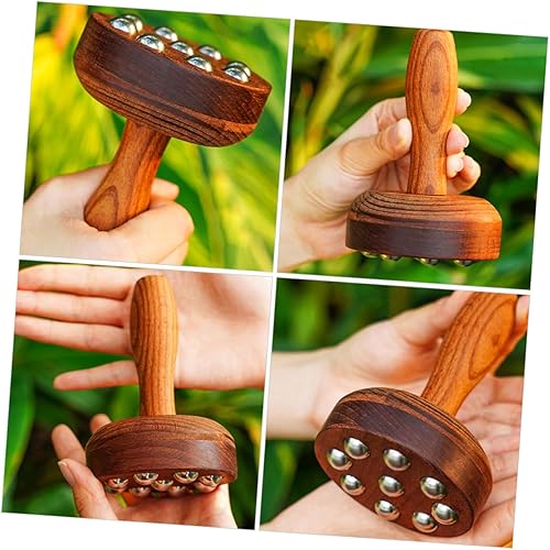 Miniatura 3 de Mikinona Rodillo de masaje de madera desmontable con bolas pulidas para alivio muscular de tejido profundo, herramienta portátil de mano para